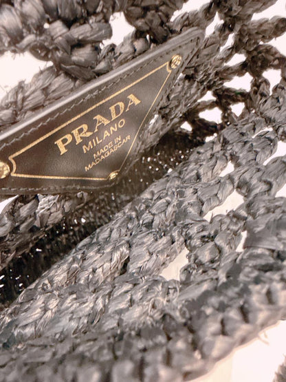 BLACK CROCHET RAFFIA SMALL TOTE  SHOULDER BAG