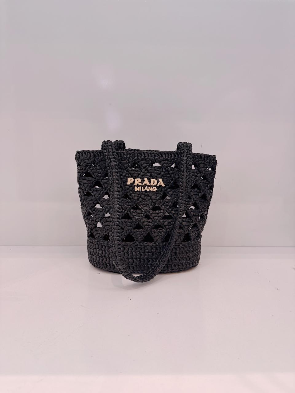 BLACK CROCHET RAFFIA SMALL TOTE  SHOULDER BAG