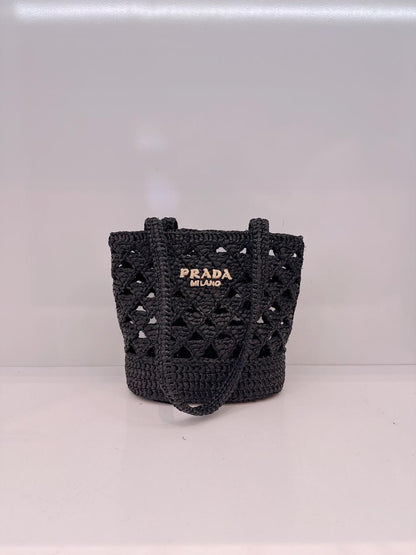 BLACK CROCHET RAFFIA SMALL TOTE  SHOULDER BAG