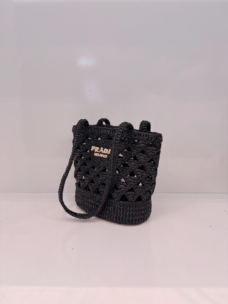 BLACK CROCHET RAFFIA SMALL TOTE  SHOULDER BAG