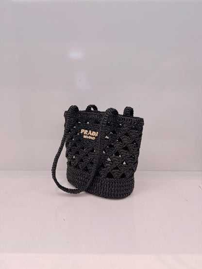 BLACK CROCHET RAFFIA SMALL TOTE  SHOULDER BAG