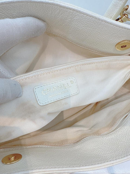 WHITE CAVIAR LEATHER CERF SHOPPER TOTE