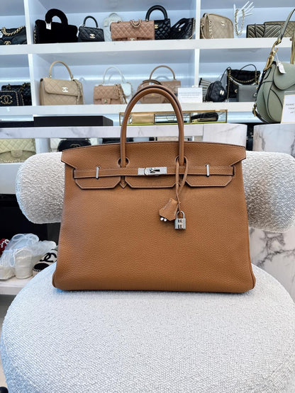HERMES GOLD BIRKIN 40 TOGO LEATHER PALLADIUM HARDWARE