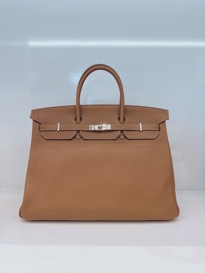HERMES GOLD BIRKIN 40 TOGO LEATHER PALLADIUM HARDWARE
