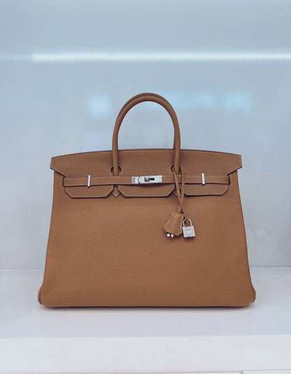 HERMES GOLD BIRKIN 40 TOGO LEATHER PALLADIUM HARDWARE