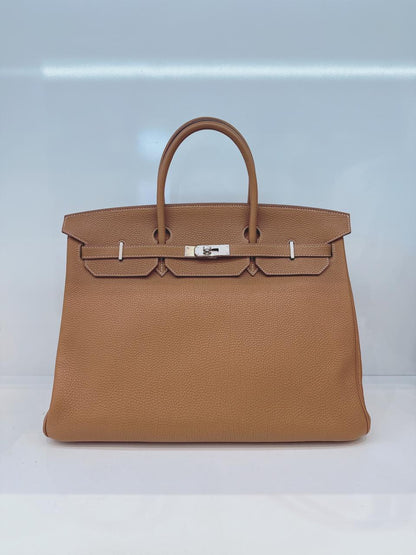HERMES GOLD BIRKIN 40 TOGO LEATHER PALLADIUM HARDWARE