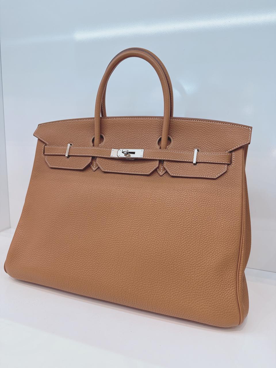 HERMES GOLD BIRKIN 40 TOGO LEATHER PALLADIUM HARDWARE