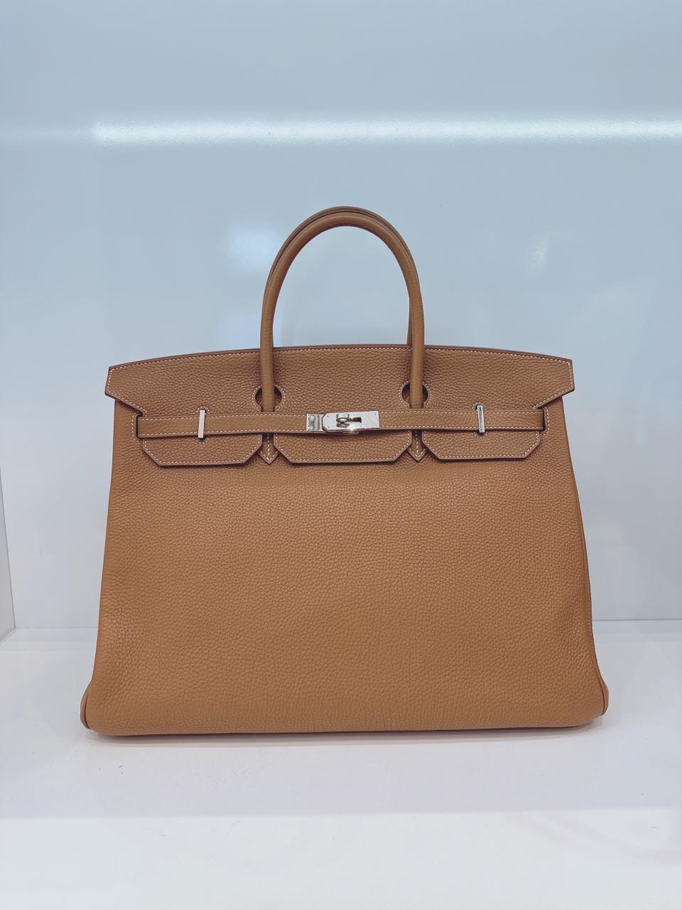 HERMES GOLD BIRKIN 40 TOGO LEATHER PALLADIUM HARDWARE