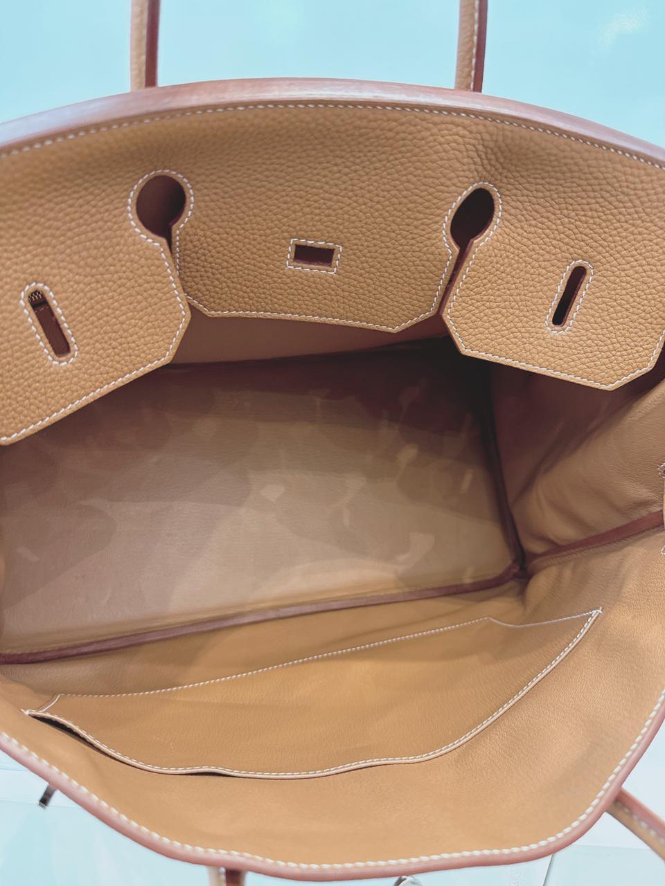 HERMES GOLD BIRKIN 40 TOGO LEATHER PALLADIUM HARDWARE