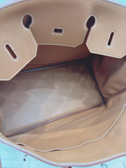 HERMES GOLD BIRKIN 40 TOGO LEATHER PALLADIUM HARDWARE