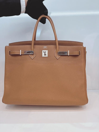 HERMES GOLD BIRKIN 40 TOGO LEATHER PALLADIUM HARDWARE
