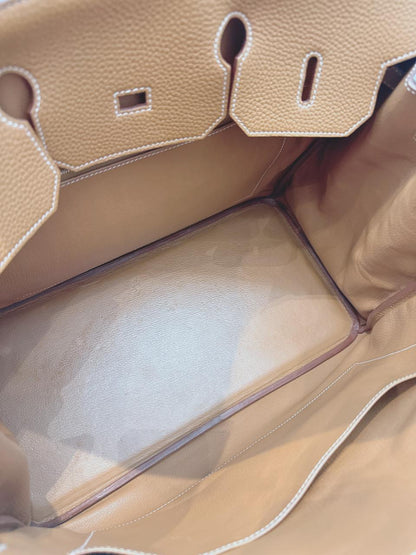 HERMES GOLD BIRKIN 40 TOGO LEATHER PALLADIUM HARDWARE