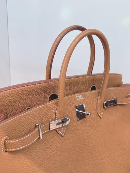HERMES GOLD BIRKIN 40 TOGO LEATHER PALLADIUM HARDWARE