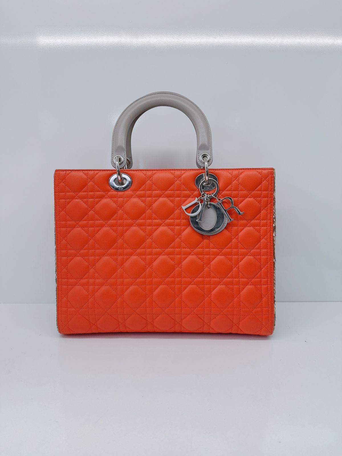 ORANGE BEIGE PYTHON AND CANNAGE LEATHER LARGE LADY DIOR BAG