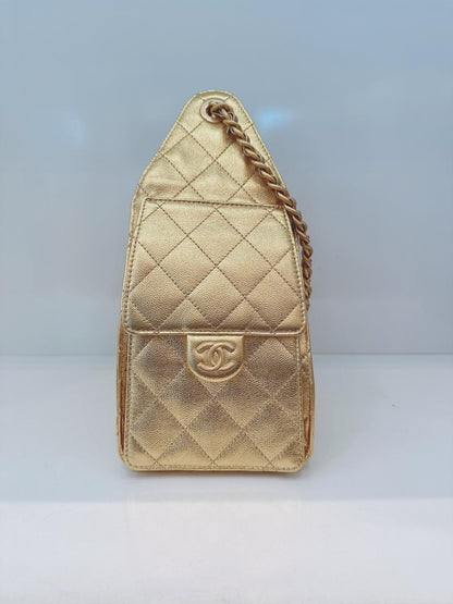 GOLD METALLIC GRAINED CALFSKIN LEATHER SMALL CHANEL 25 BAG