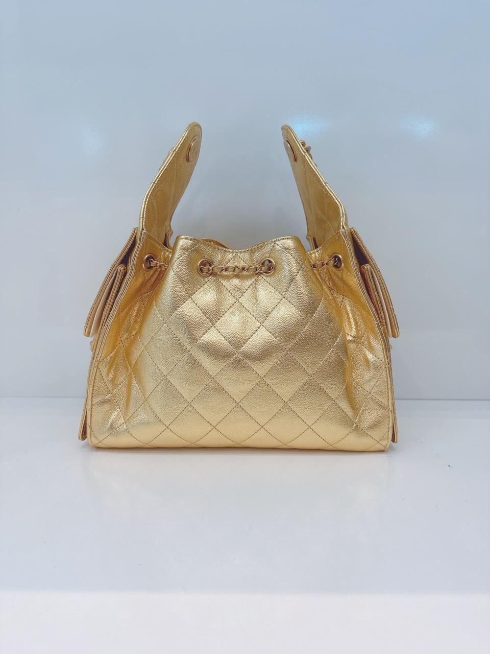 GOLD METALLIC GRAINED CALFSKIN LEATHER SMALL CHANEL 25 BAG