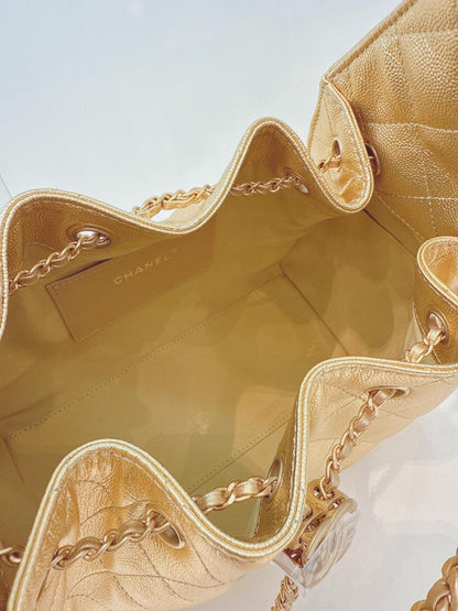 GOLD METALLIC GRAINED CALFSKIN LEATHER SMALL CHANEL 25 BAG