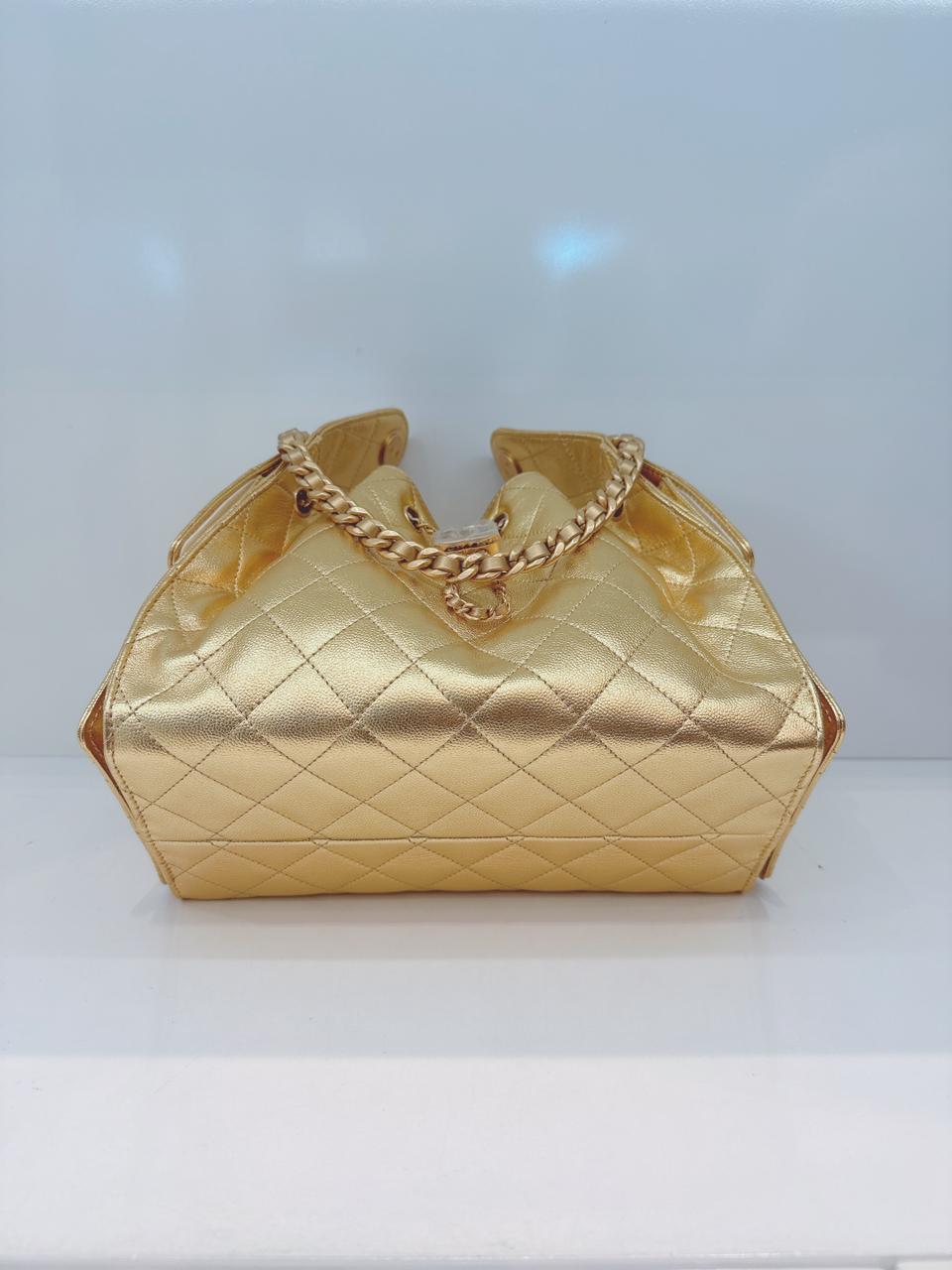 GOLD METALLIC GRAINED CALFSKIN LEATHER SMALL CHANEL 25 BAG