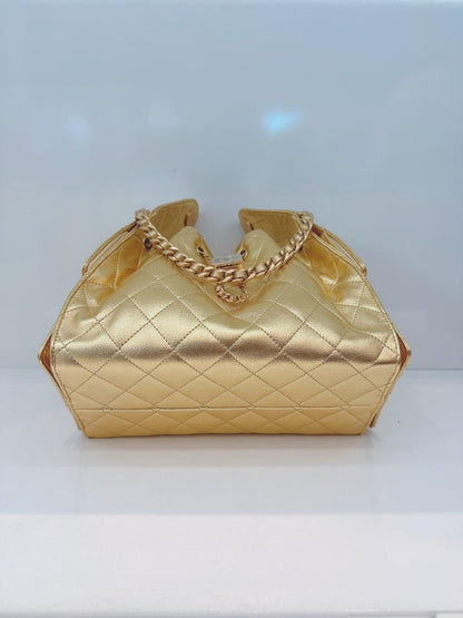 GOLD METALLIC GRAINED CALFSKIN LEATHER SMALL CHANEL 25 BAG