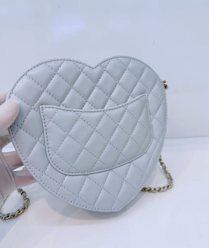 LIGHT PASTEL BLUE QUILTED LAMBSKIN LEATHER LARGE HEART BAG
