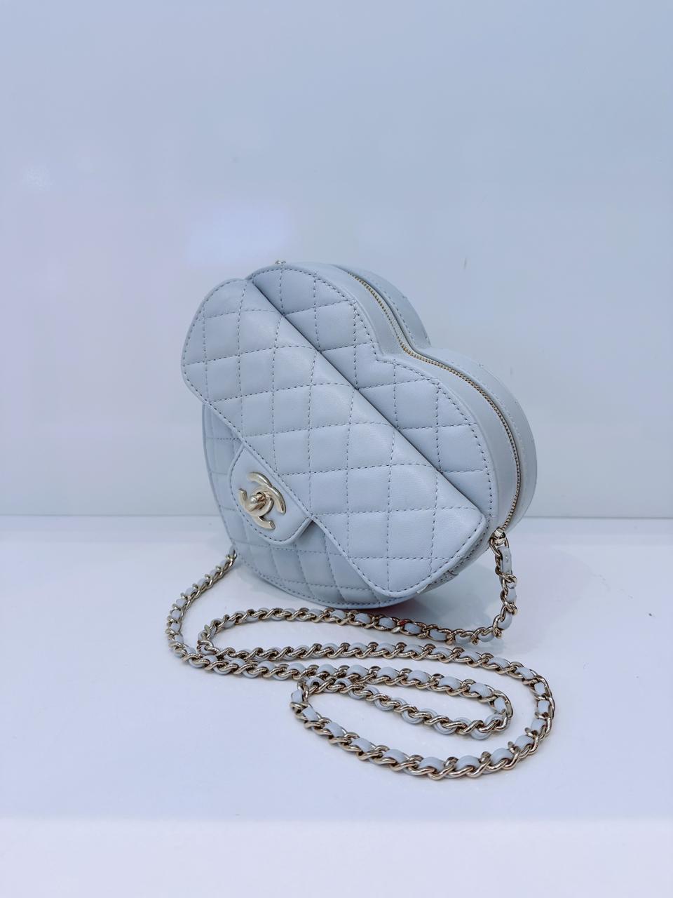 LIGHT PASTEL BLUE QUILTED LAMBSKIN LEATHER LARGE HEART BAG