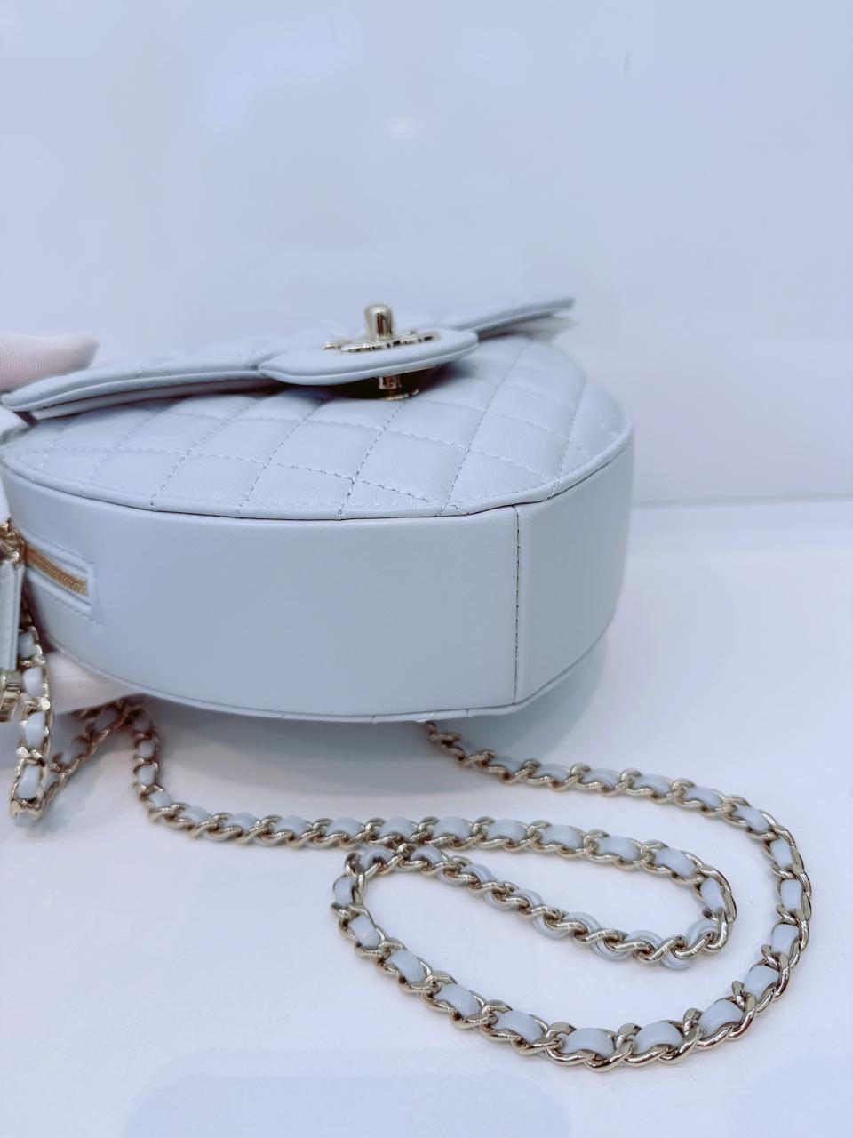 LIGHT PASTEL BLUE QUILTED LAMBSKIN LEATHER LARGE HEART BAG