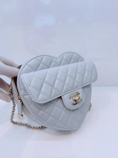 LIGHT PASTEL BLUE QUILTED LAMBSKIN LEATHER LARGE HEART BAG