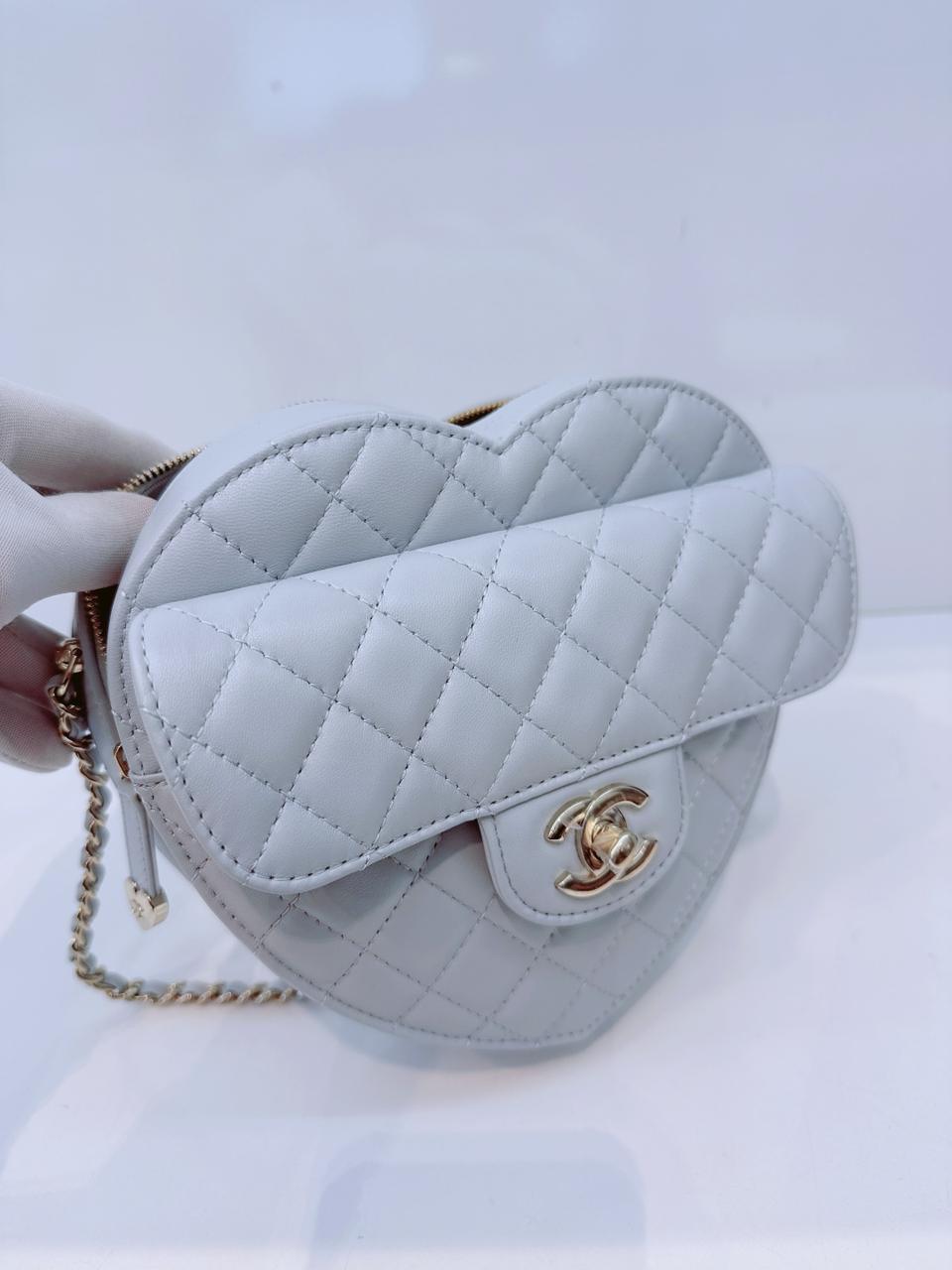 LIGHT PASTEL BLUE QUILTED LAMBSKIN LEATHER LARGE HEART BAG