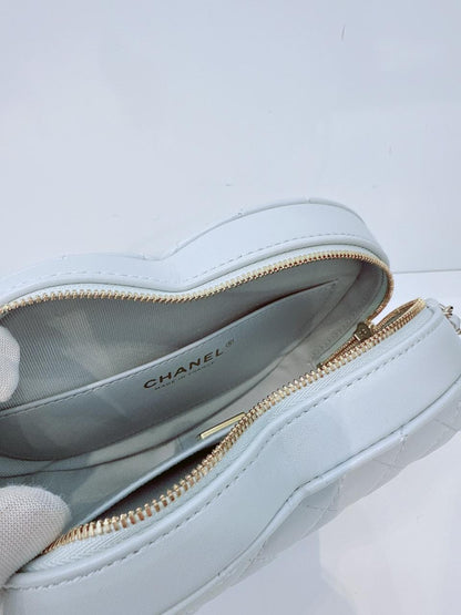 LIGHT PASTEL BLUE QUILTED LAMBSKIN LEATHER LARGE HEART BAG