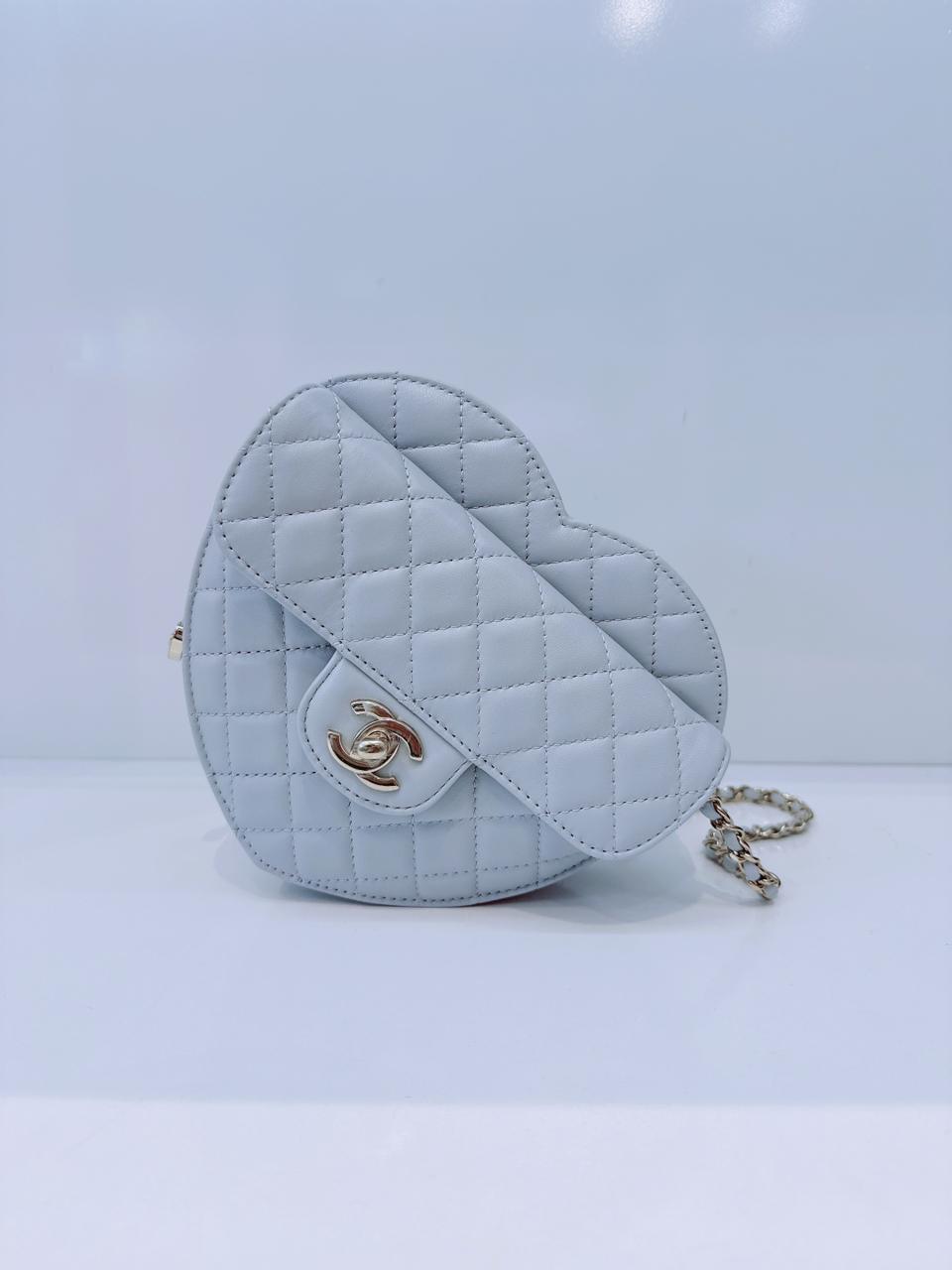 LIGHT PASTEL BLUE QUILTED LAMBSKIN LEATHER LARGE HEART BAG