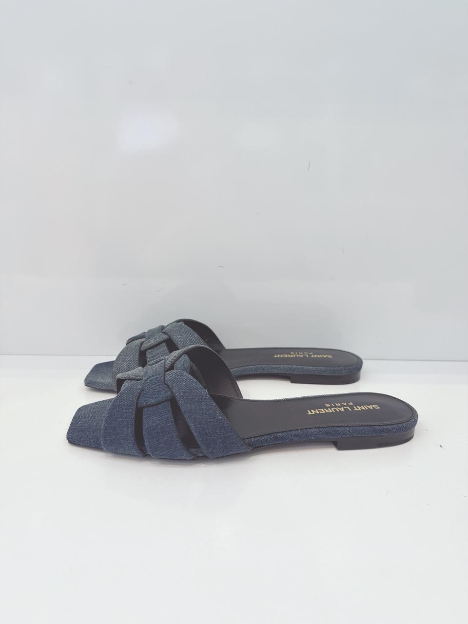 TRIBUTE DENIM BLUE SLIP ON MULES 38