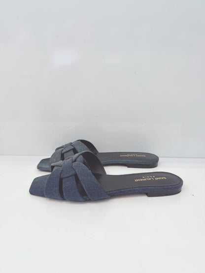 TRIBUTE DENIM BLUE SLIP ON MULES 38