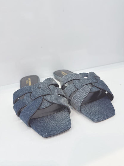 TRIBUTE DENIM BLUE SLIP ON MULES 38