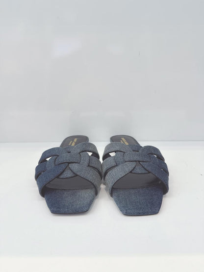 TRIBUTE DENIM BLUE SLIP ON MULES 38