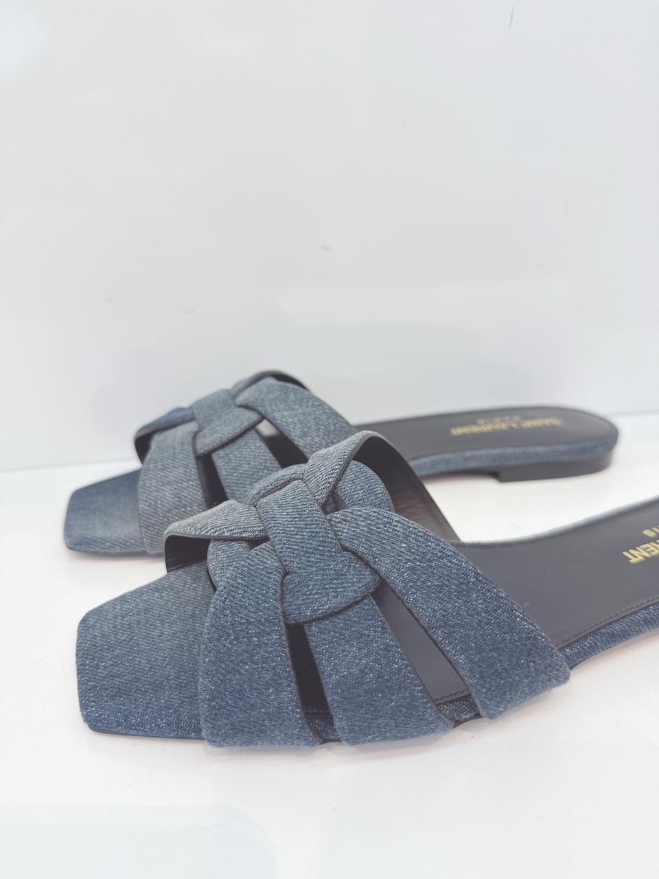 TRIBUTE DENIM BLUE SLIP ON MULES 38