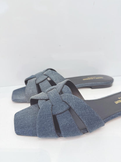TRIBUTE DENIM BLUE SLIP ON MULES 38