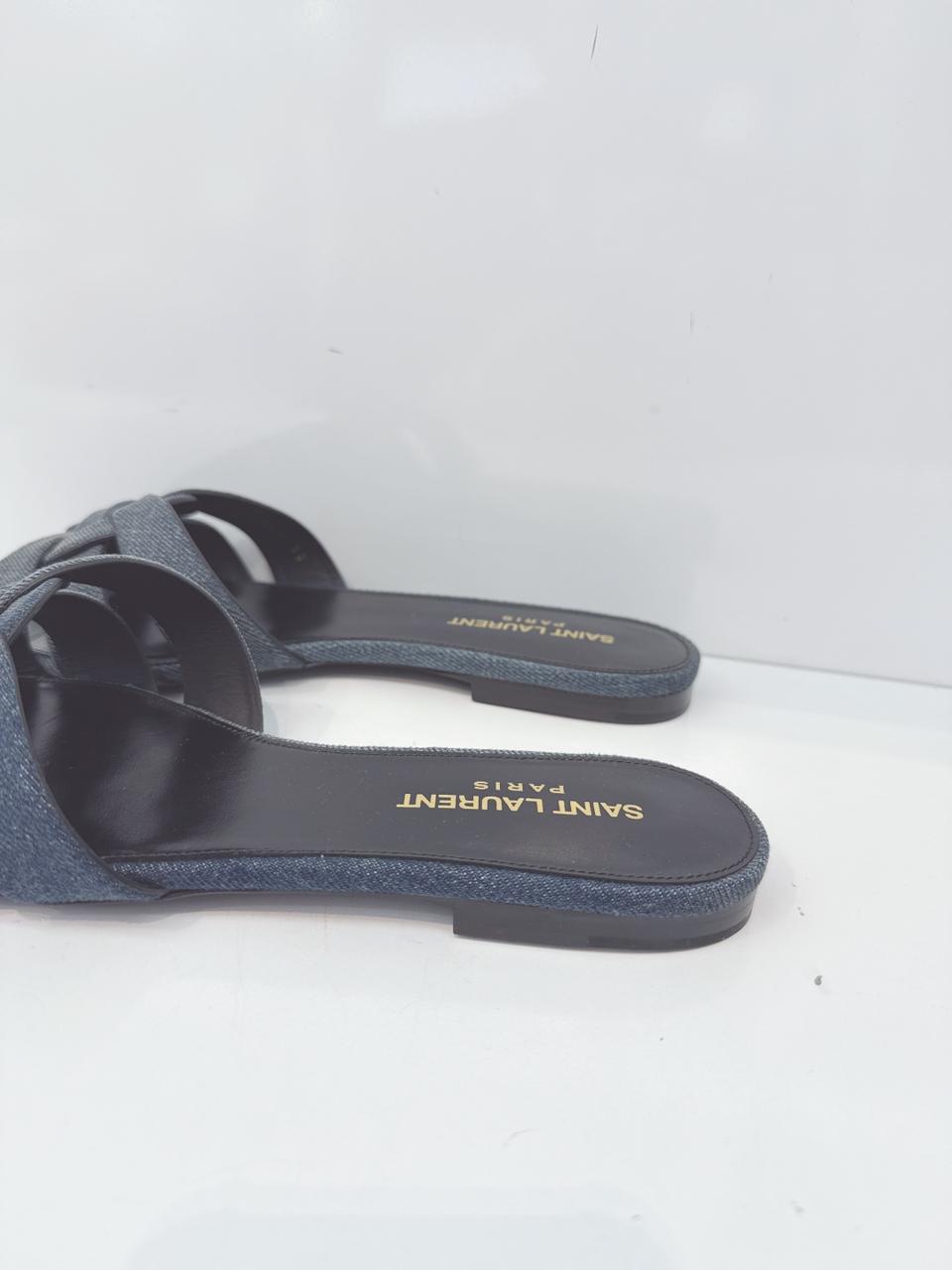 TRIBUTE DENIM BLUE SLIP ON MULES 38