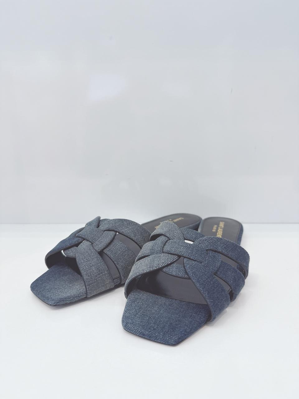 TRIBUTE DENIM BLUE SLIP ON MULES 38