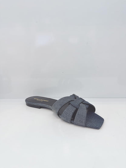 TRIBUTE DENIM BLUE SLIP ON MULES 38