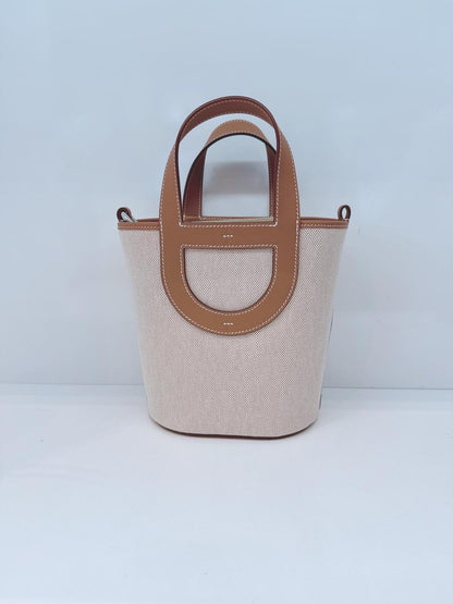 ECRU BEIGE GOLD CANVAS AND LEATHER IN-THE-LOOP 18 PALLADIUM HARDWARE