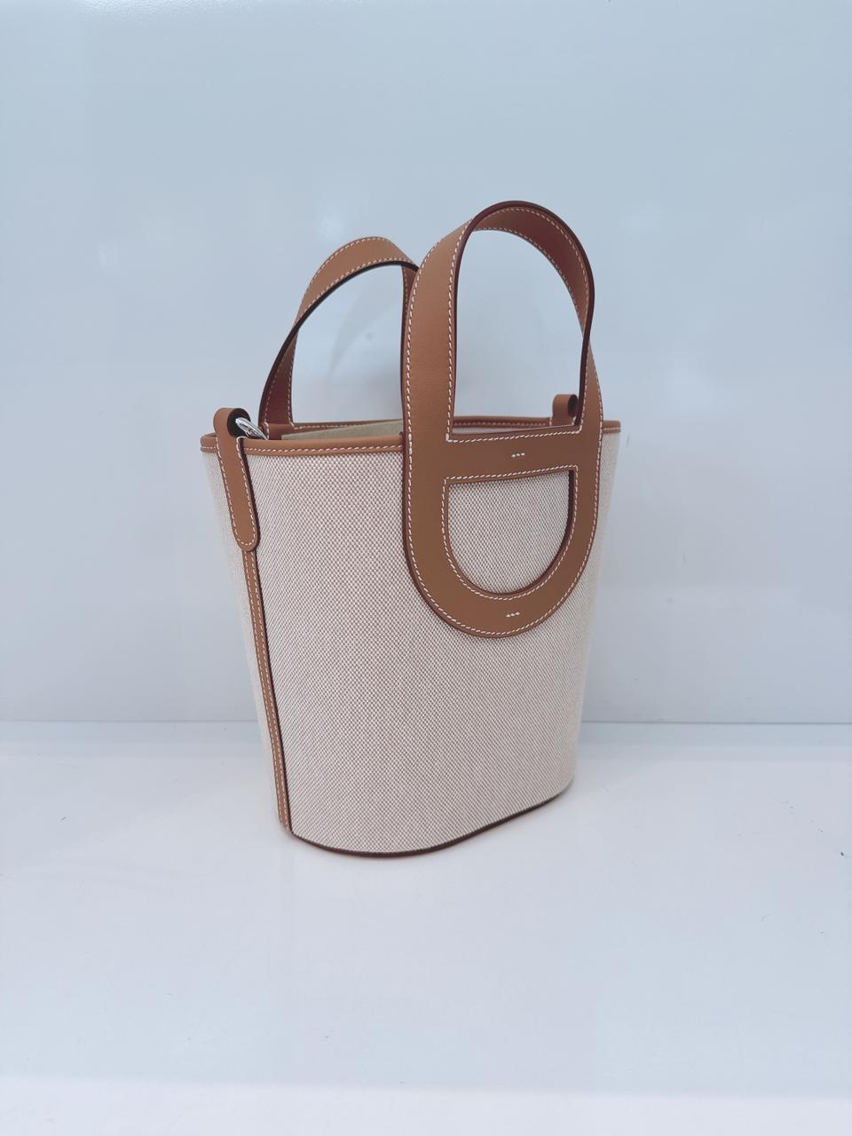 ECRU BEIGE GOLD CANVAS AND LEATHER IN-THE-LOOP 18 PALLADIUM HARDWARE