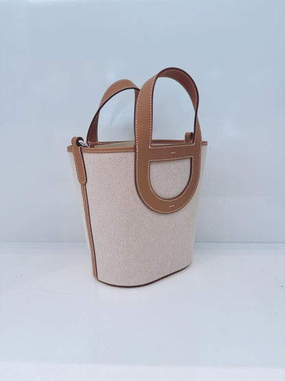 ECRU BEIGE GOLD CANVAS AND LEATHER IN-THE-LOOP 18 PALLADIUM HARDWARE