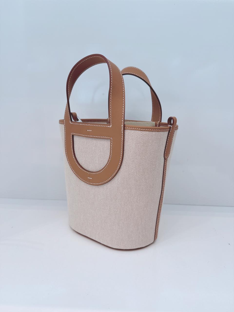 ECRU BEIGE GOLD CANVAS AND LEATHER IN-THE-LOOP 18 PALLADIUM HARDWARE