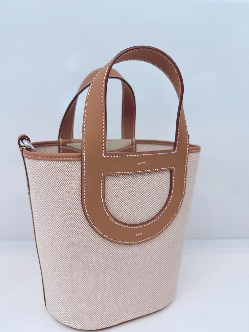 ECRU BEIGE GOLD CANVAS AND LEATHER IN-THE-LOOP 18 PALLADIUM HARDWARE