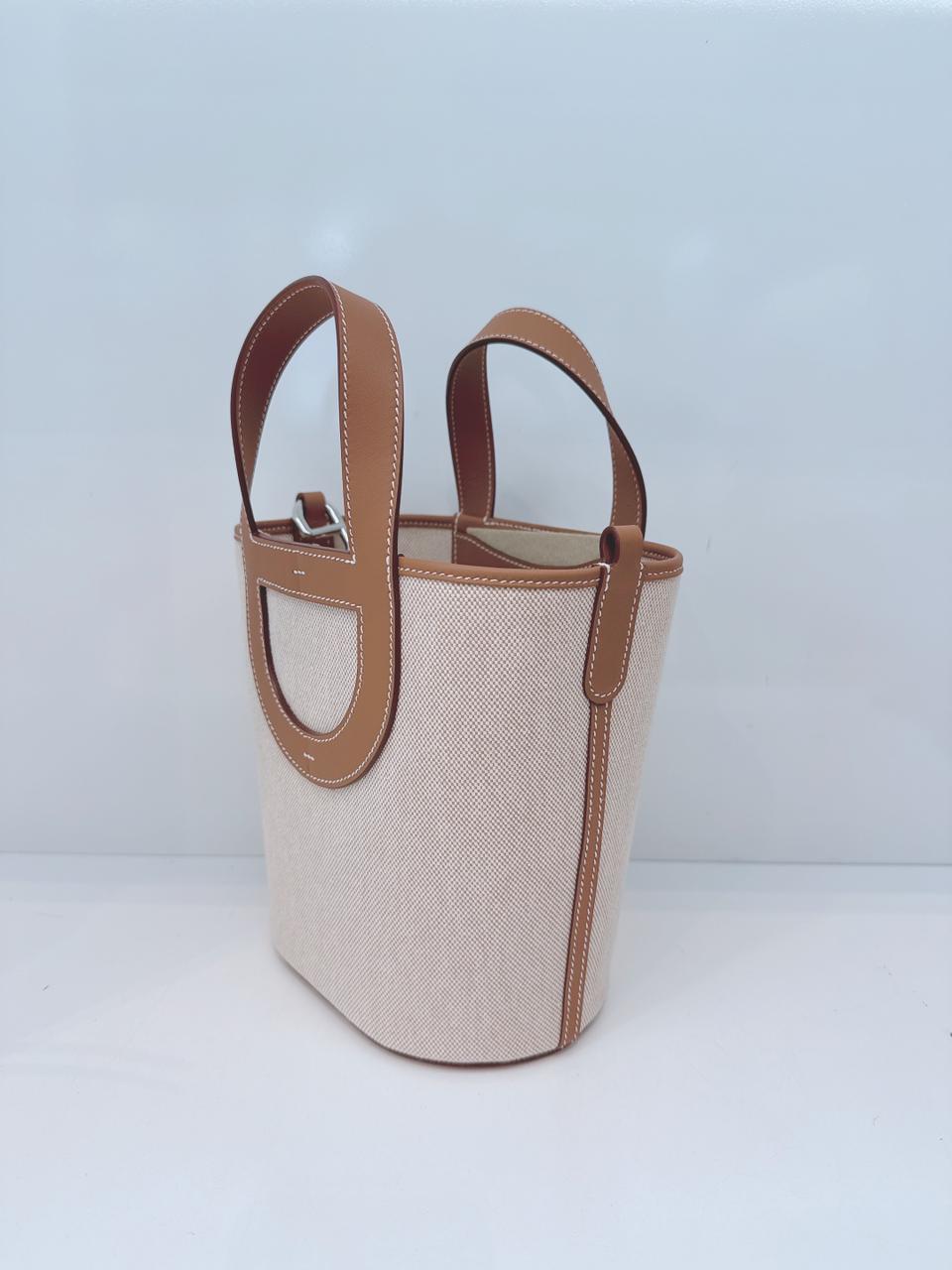ECRU BEIGE GOLD CANVAS AND LEATHER IN-THE-LOOP 18 PALLADIUM HARDWARE