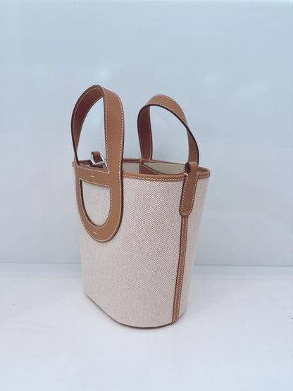 ECRU BEIGE GOLD CANVAS AND LEATHER IN-THE-LOOP 18 PALLADIUM HARDWARE