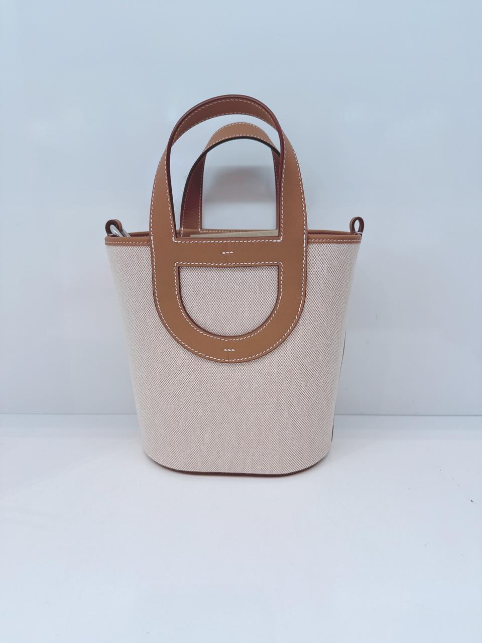 ECRU BEIGE GOLD CANVAS AND LEATHER IN-THE-LOOP 18 PALLADIUM HARDWARE