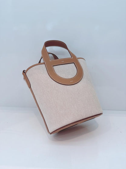 ECRU BEIGE GOLD CANVAS AND LEATHER IN-THE-LOOP 18 PALLADIUM HARDWARE