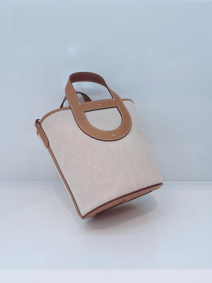 ECRU BEIGE GOLD CANVAS AND LEATHER IN-THE-LOOP 18 PALLADIUM HARDWARE