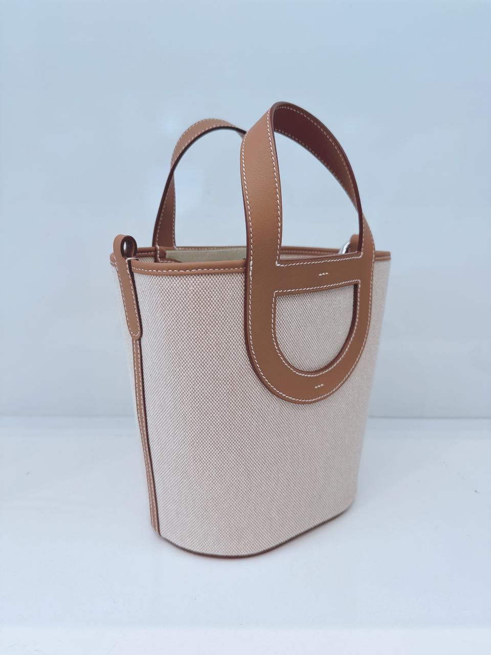 ECRU BEIGE GOLD CANVAS AND LEATHER IN-THE-LOOP 18 PALLADIUM HARDWARE